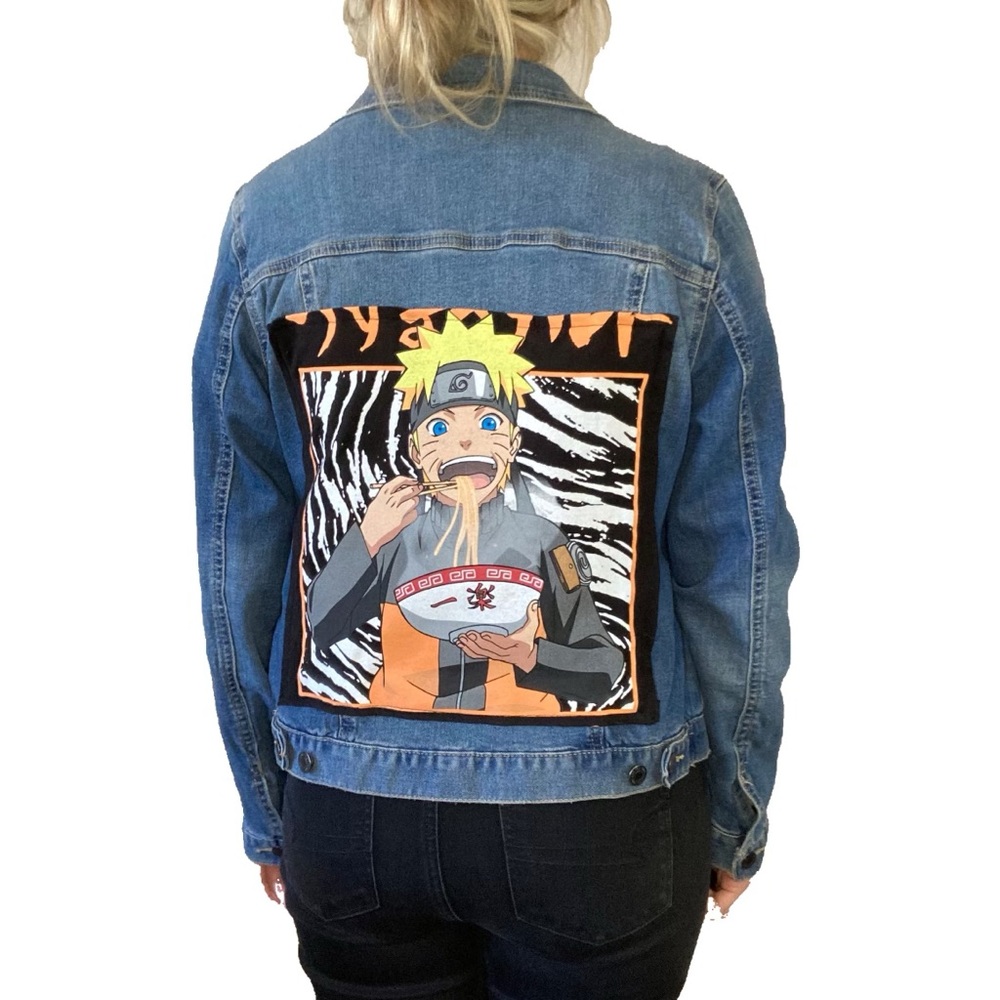 Upcycled Naruto anime jean jacket